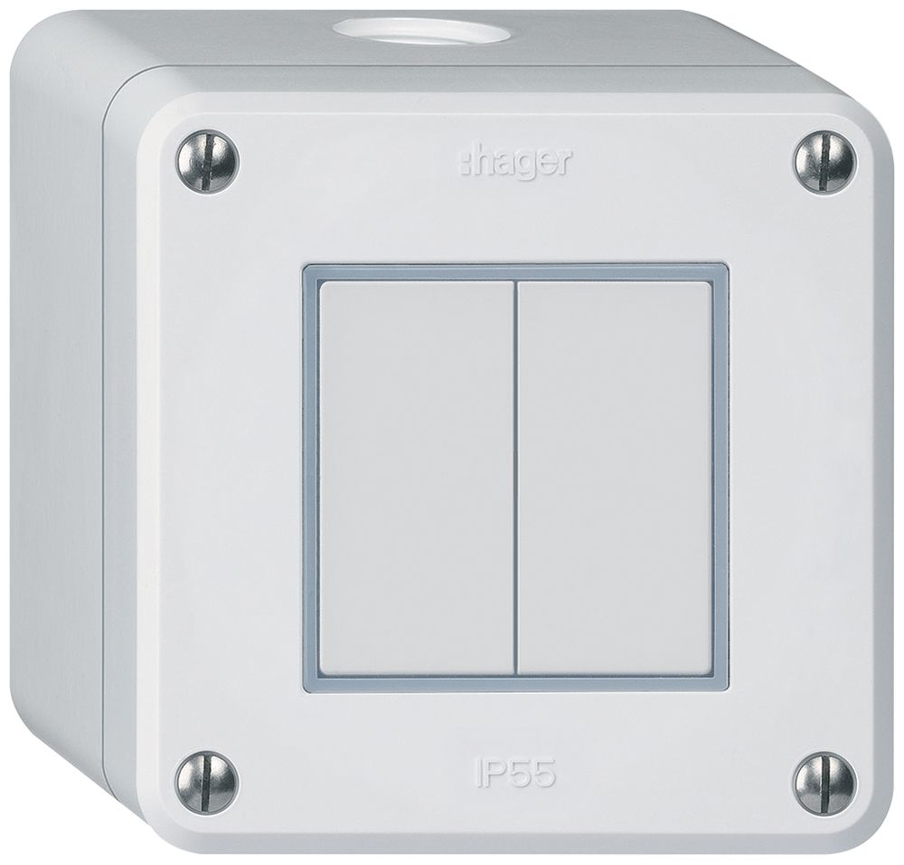 Poussoir KNX AP Hager BA robusto Q double 86×86mm blanc
