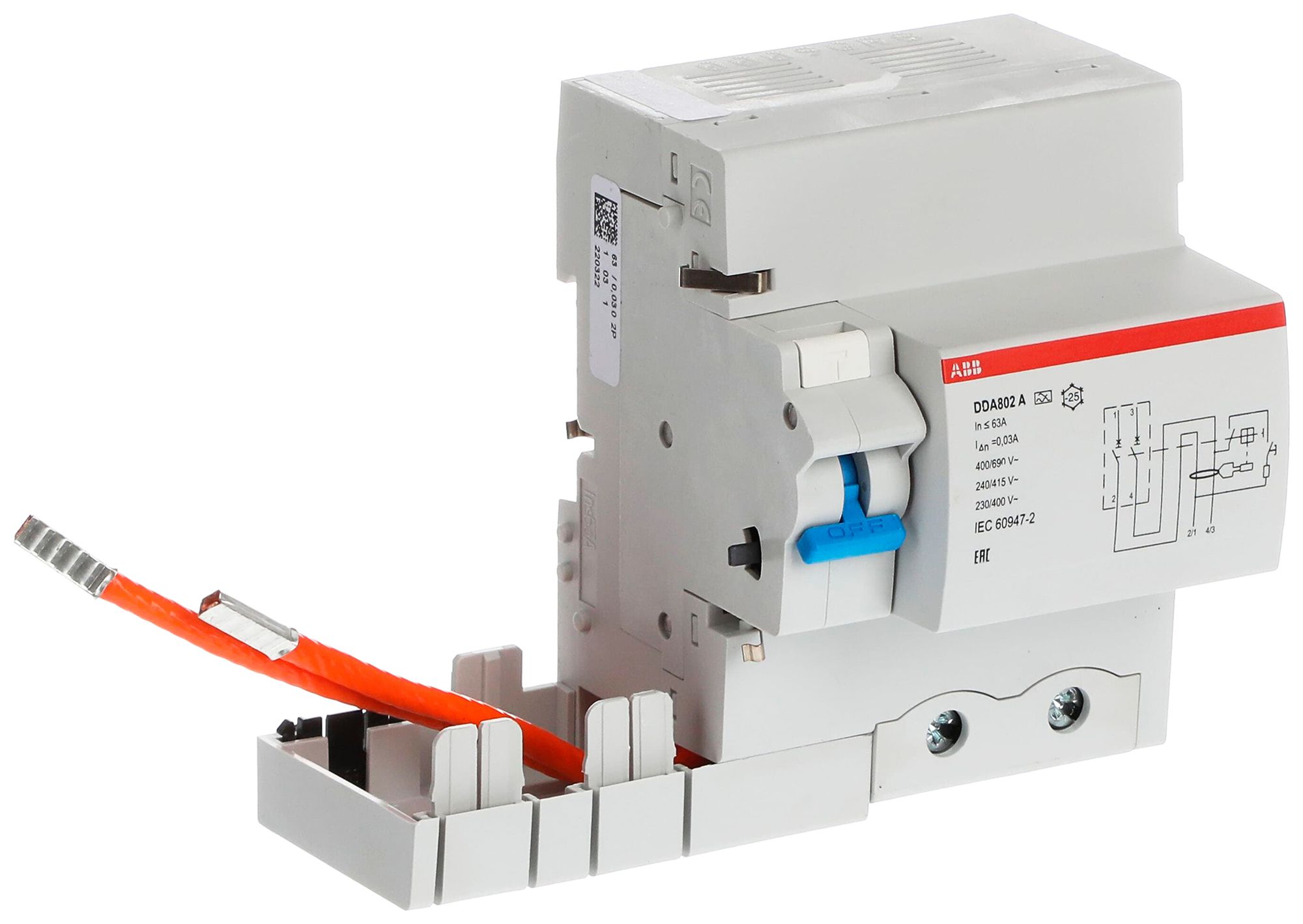 Fehlerstrom-Block ABB DDA802 A-63/0.03 2P 230V A-0.03A 63A 0.25kA 4.5TE
