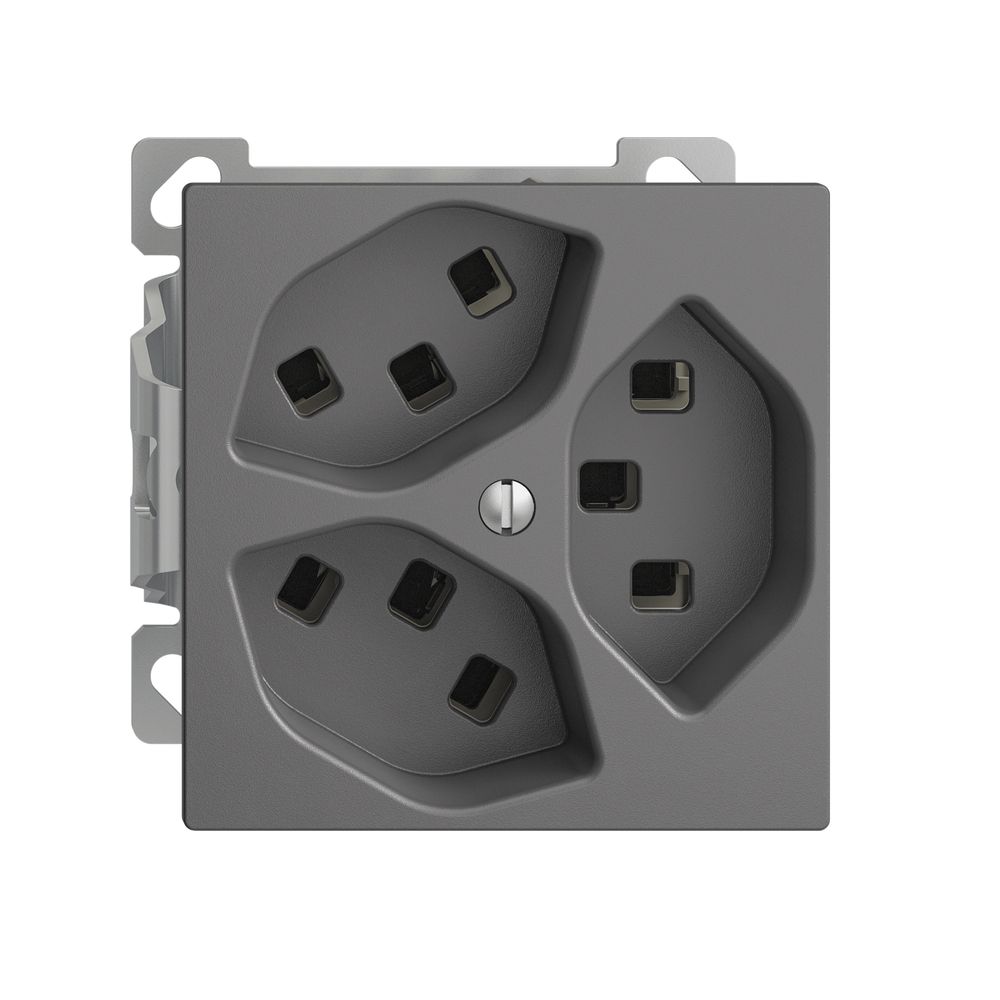 AP-Steckdose EDIZIOdue 3×T23 Kombi-Einsatz dunkelgrau