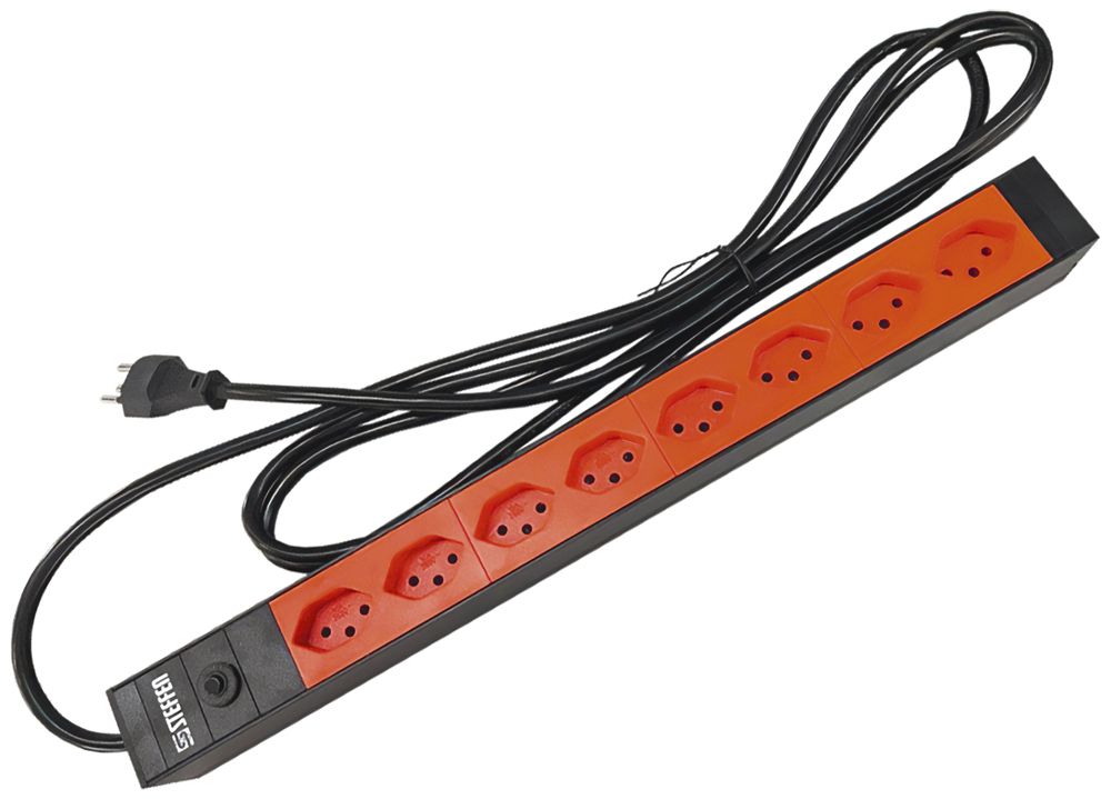 Prise multiple 19" A. Steffen ALU MODULAR 8×T13 3m 1UH orange/aluminium