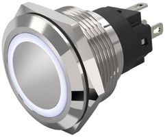 Leuchtdrucktaster EAO 82 1COM 24V Steckanschluss flach Ø22mm tastend weiss