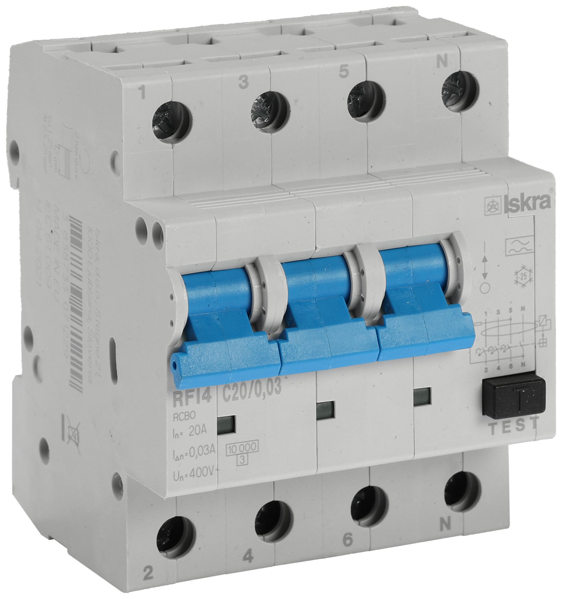 FI/LS-Schalter ISKRA RFI4 4P Charakteristik C 20A 0.03A Typ A 4TE