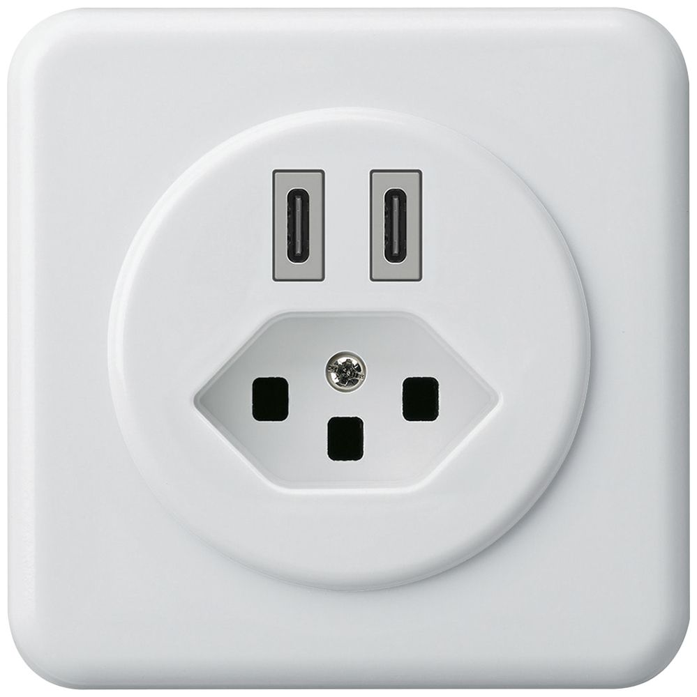 UP-USB-Ladesteckdose Hager basico C-C 20W+T23 5V 86×86mm weiss