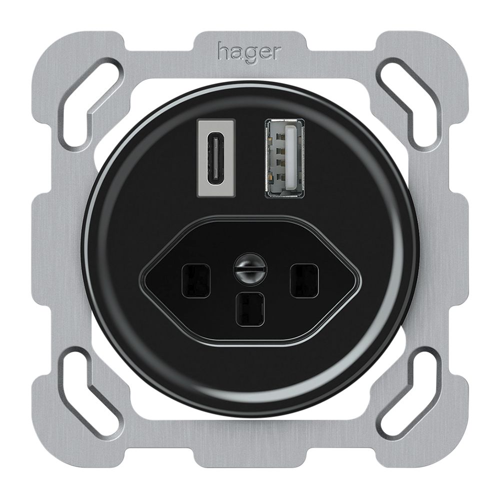 UP-USB-Ladesteckdose origin 1×USB-A 1×USB-C 3000mA 5V mit Typ 23 schwarz