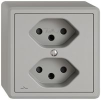 AP-Steckdose EDIZIO.liv SNAPFIX® 2×T13 1×S mit Shutter hgu