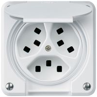 Prise ENC Hager robusto, 3×T23, avec clapet C, blanc