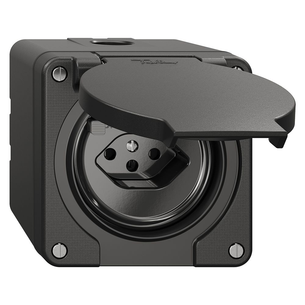 NAP-FI-Steckdose NEVO, 30mA, Typ 13, m.Shutter, m.Anschlussklemmen, schwarz