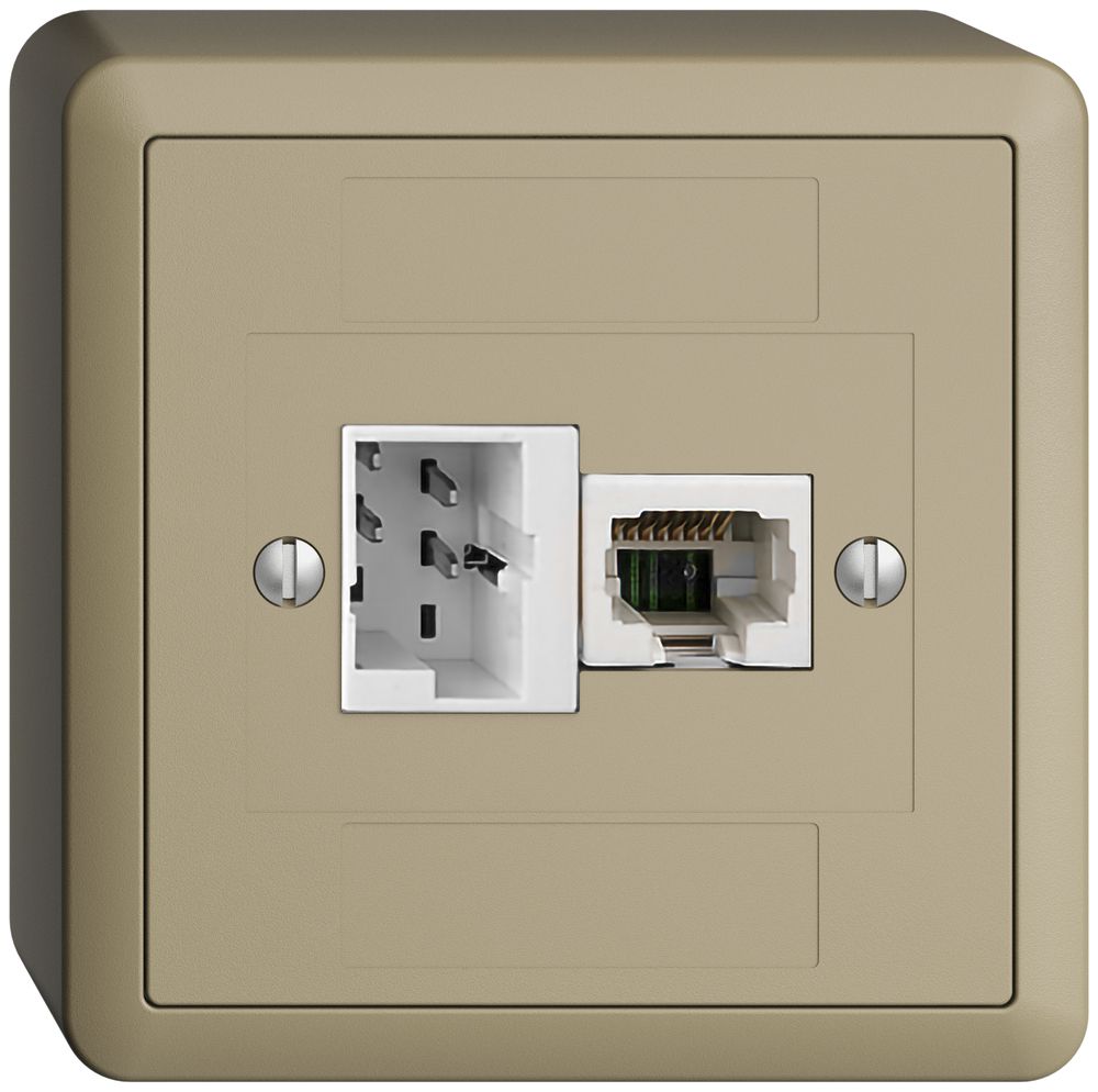 Presa AP 1×T+T,1×RJ45/u 4P EDIZIOdue ITplus ITM sand