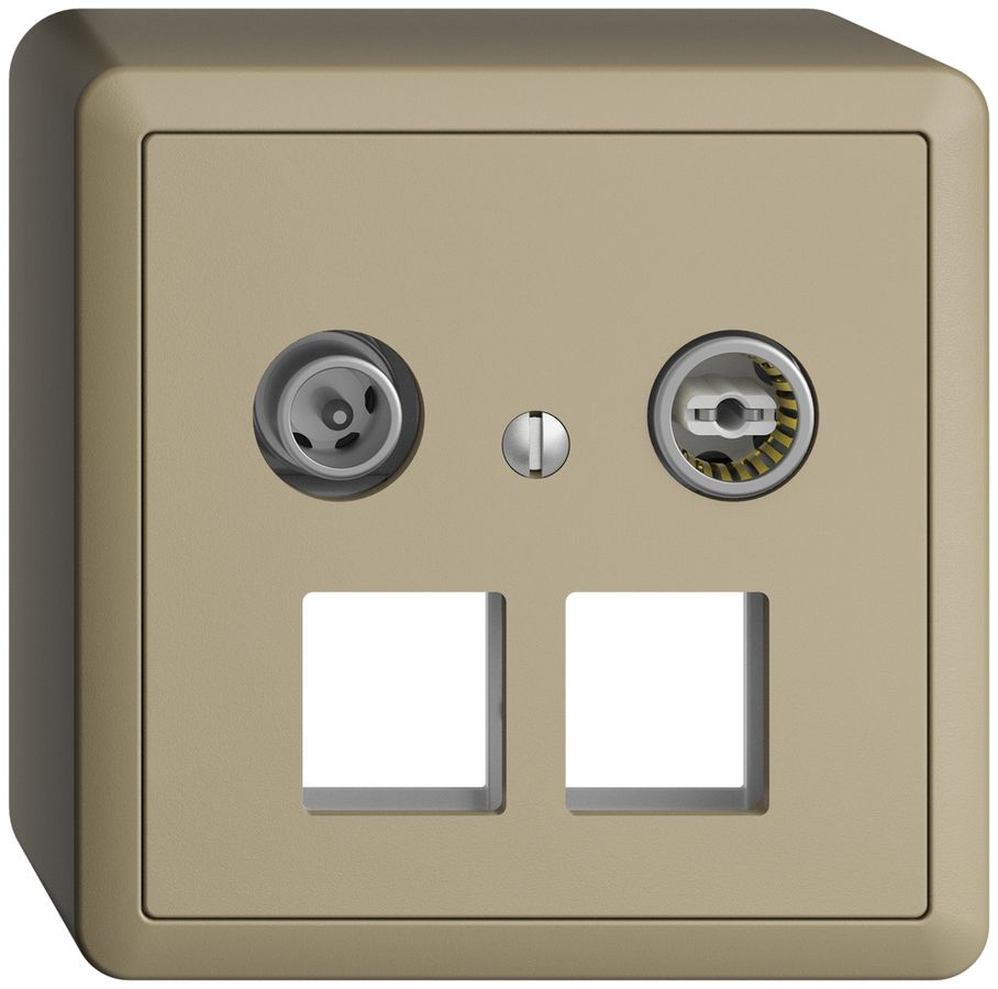 AP-Multimediadose 4dB EDIZIOdue, Stichdose, f.2×RJ45 Keystone, mit Kappe, sand