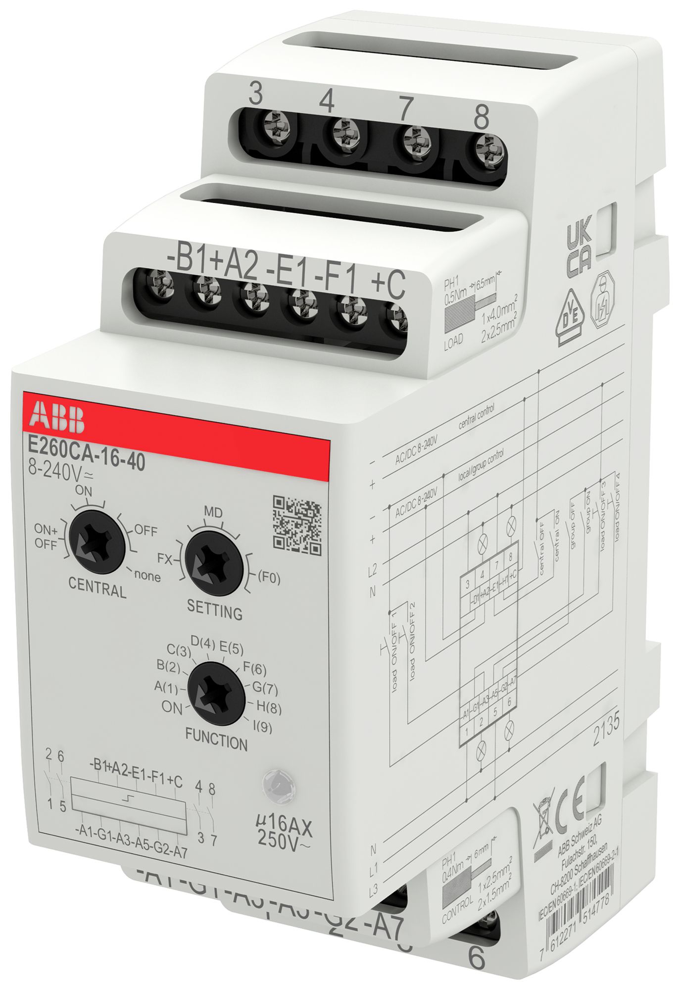 Teleruttore ABB E260CA-16-40 2UM 8…240VUC/16A 4000W 4Ch