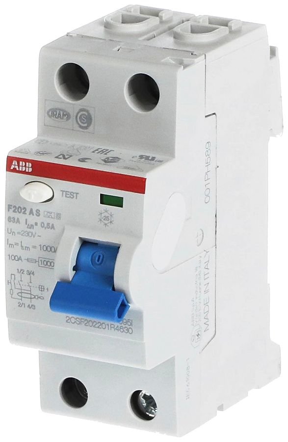 Fehlerstromschutzschalter ABB 500mA 63A 1P+N F202AS-63/0.5