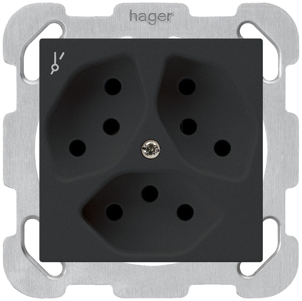 Prise ENC kallysto 3×T13/1S noir avec plaque de fixation