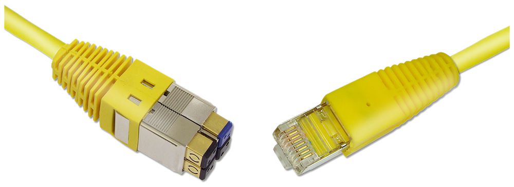Câble patch BKS NewLine, S/FTP, MMC/RJ45, 4×2, 1/10GbE, jaune/jaune, 1m