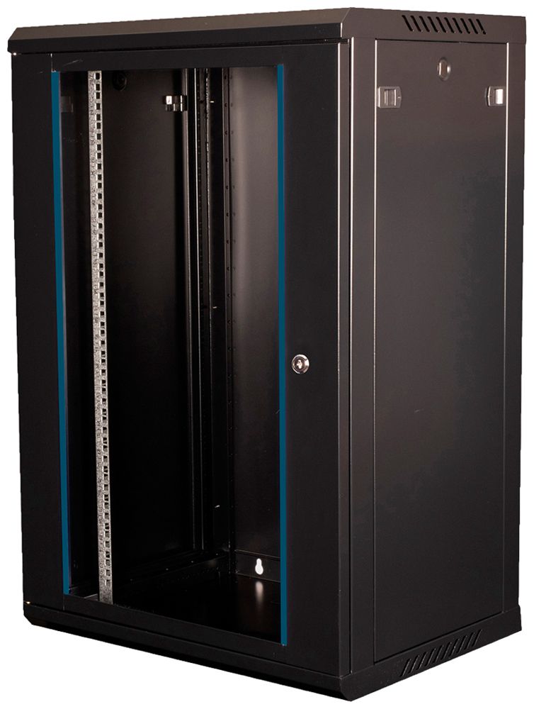 Coffret mural 19" VALUE 600×912×450mm 18UH 1×porte acier noir