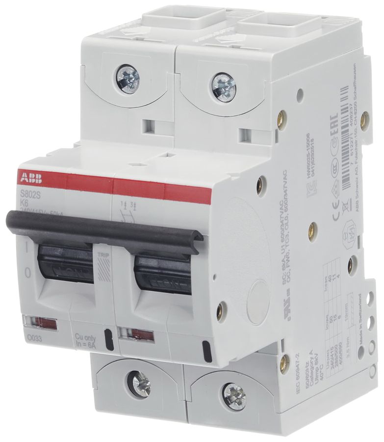 Leitungsschutzschalter ABB S802S-K6 2P 400V K-6A 50kA 3TE
