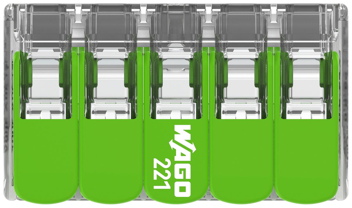 Verbindungsklemme WAGO Green Range 5L 0.5…6mm² mit Hebel gn Transparent