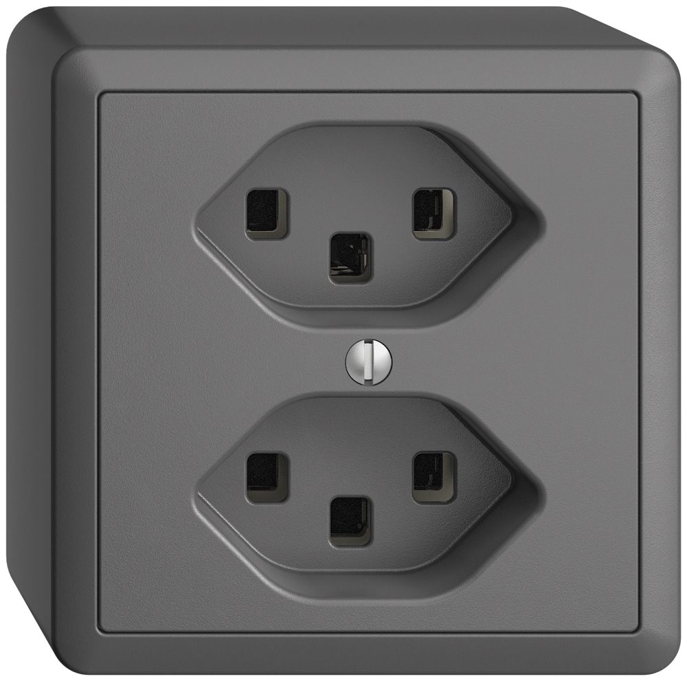 AP-Steckdose 2×T23 16A EDIZIOdue dunkelgrau, mit Steckklemmen