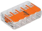 Borne de connexion WAGO 221 5×0.2…4mm² levier 32A 450V orange transparent