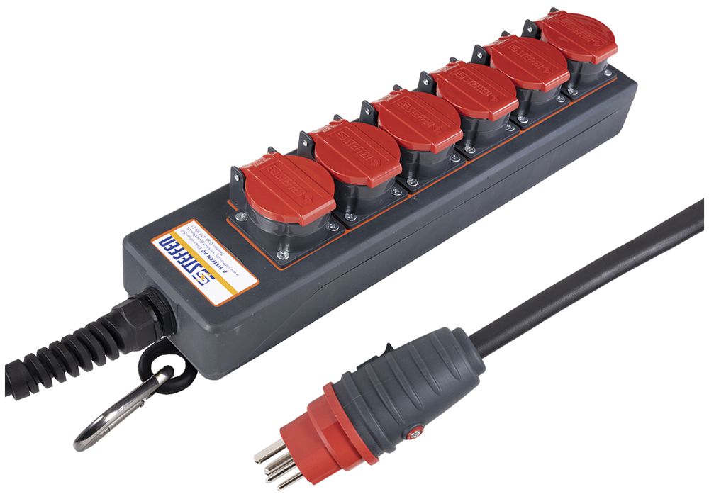 Prise multiple Steffen PROFESSIONAL 6×T25 5m noir