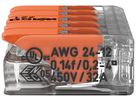 Borne de connexion WAGO 221 5×0.2…4mm² levier 32A 450V orange transparent