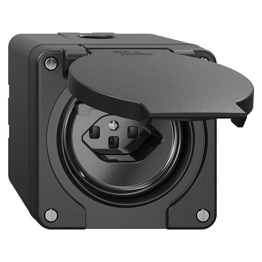 NAP-FI-Steckdose NEVO, 30mA, Typ 23, mit Anschlussklemmen, schwarz