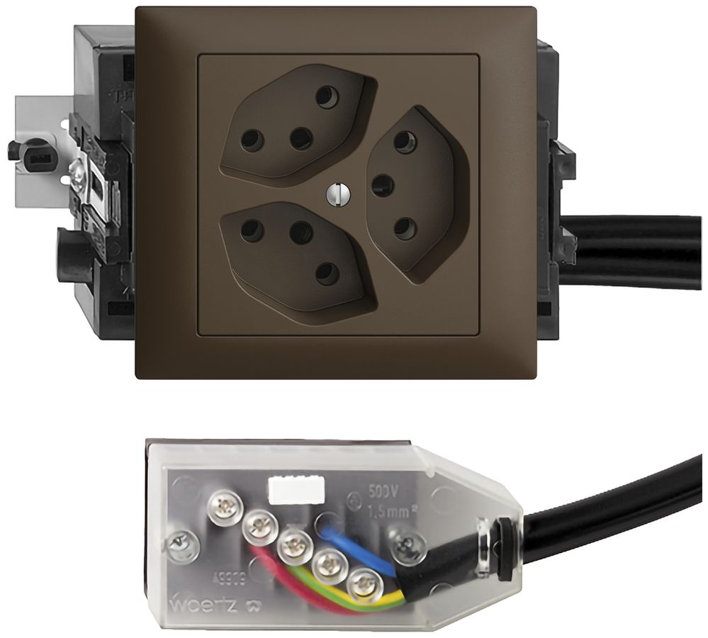 EB-Steckdose EDIZIOdue 3×T13 L3 coffee 49…69mm für Technofil