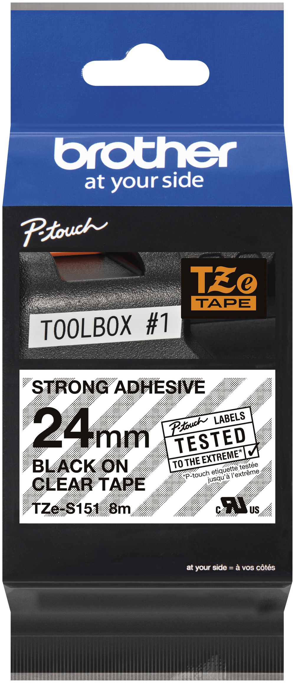 Cassette ruban Brother TZe-S151 24mm×8m, transparent-noir