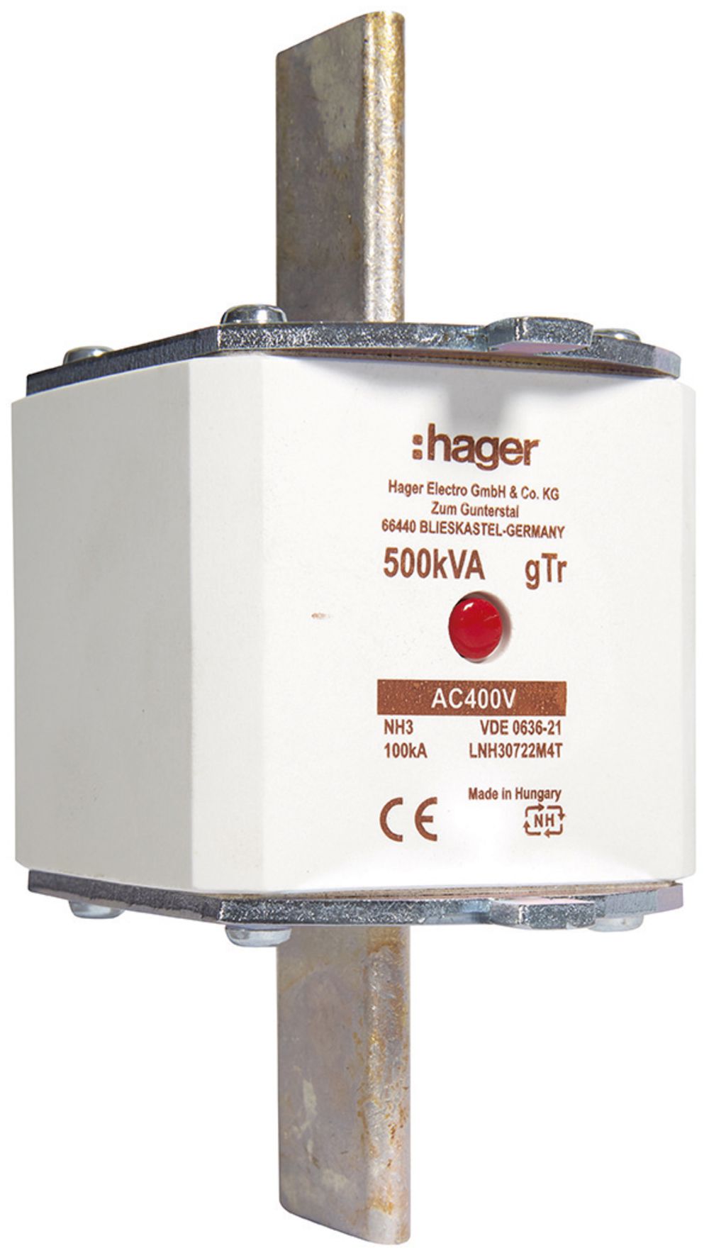 Fusibile HPC Hager DIN3 400VAC 722A 500kVA gTr segnalatore centrale inox.