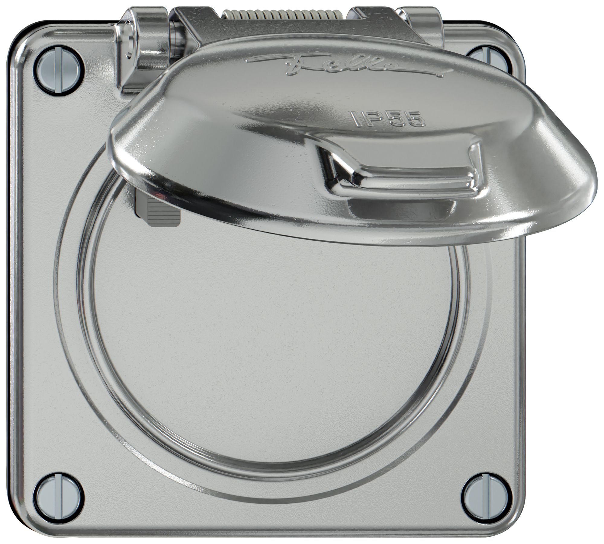 Steckdose FI ELEMENT 1×Typ 13 30mA 10A 250V IP55 mit Klappdeckel aluminium