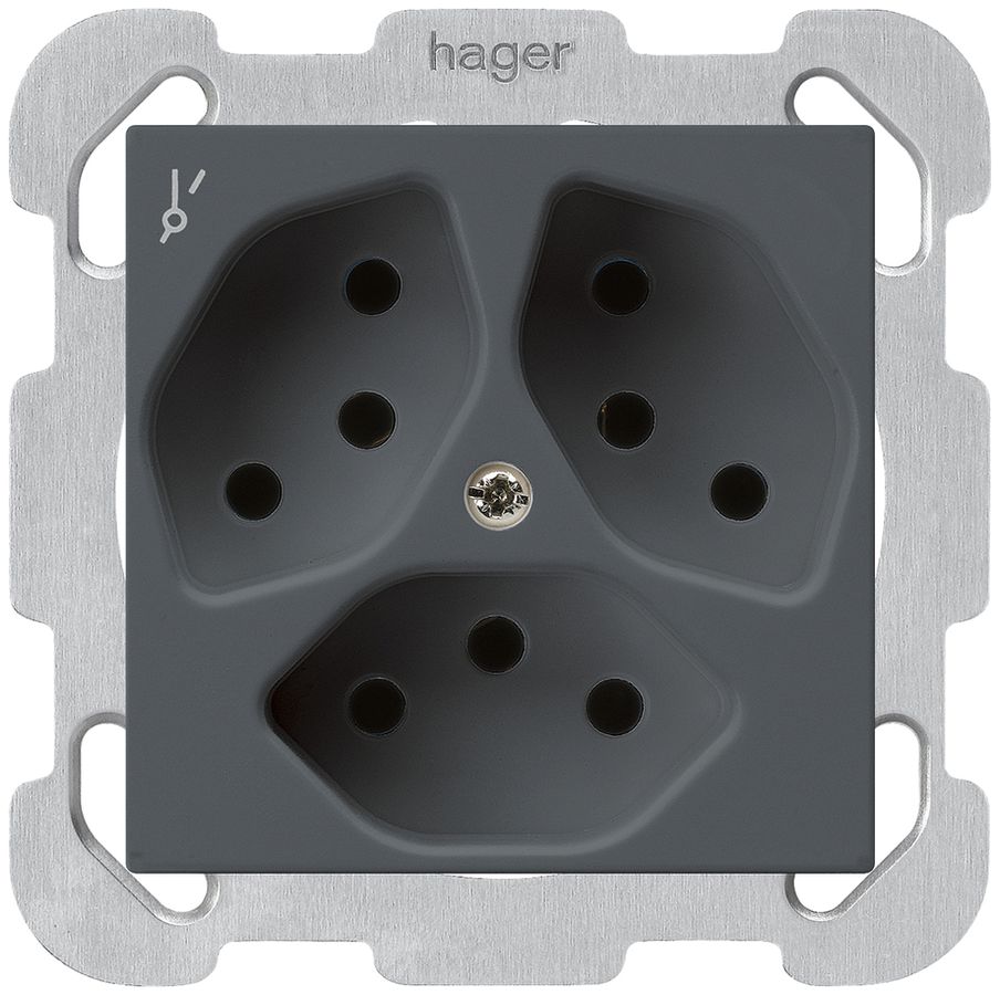 UP-Steckdose kallysto 3×T13/1 anthrazit mit Kinderschutz mit Befestigungsplatte