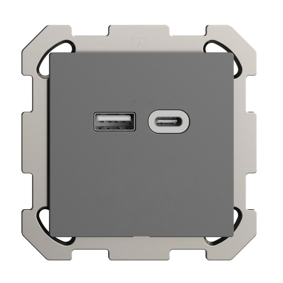 UP-Steckdose USB 18W Typ A + Typ C Feller EDIZIOdue FM 230V 3600mA dunkelgrau