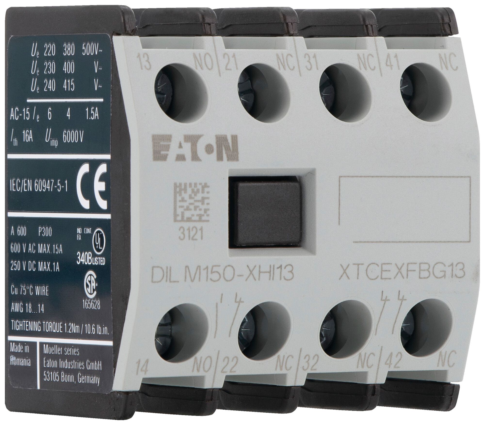 Contatto ausiliare Eaton DILM150-XHI13 1NO 3NC 6A raccordo a vite