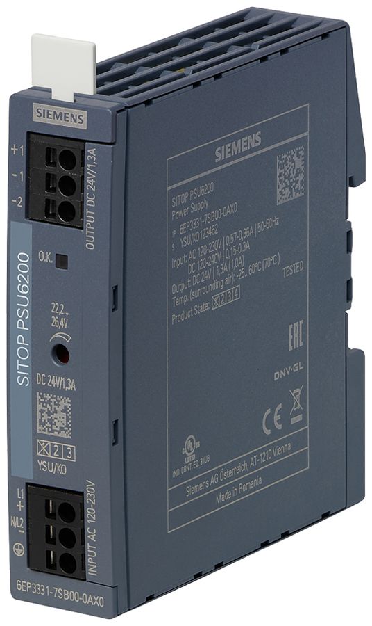 Stromversorgung Siemens SITOP, IN: 120…230VAC (120…240VDC), OUT: 24VDC/1.3A