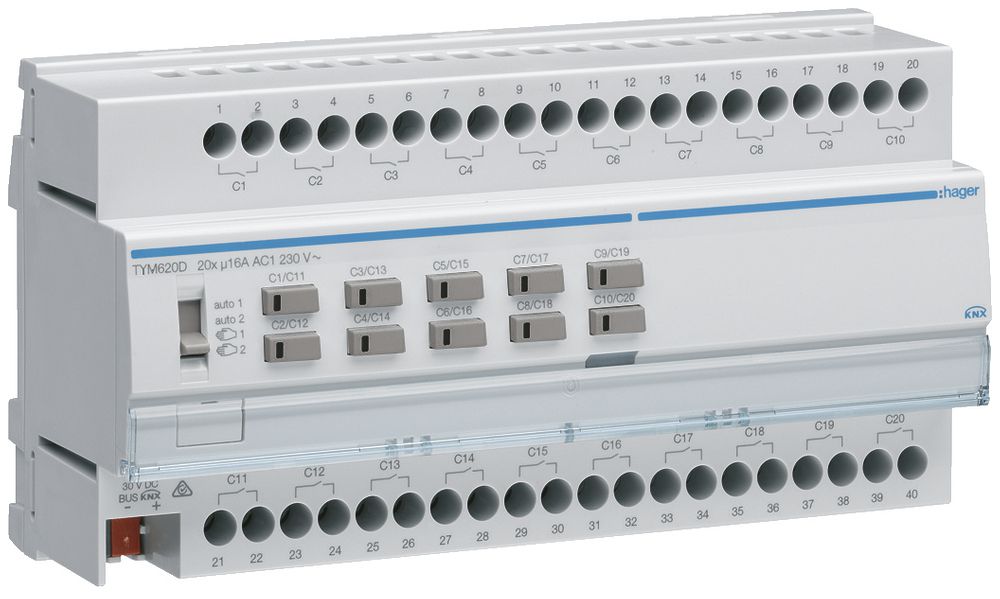 Module de sortie AMD KNX Hager system 16A charge C 20×