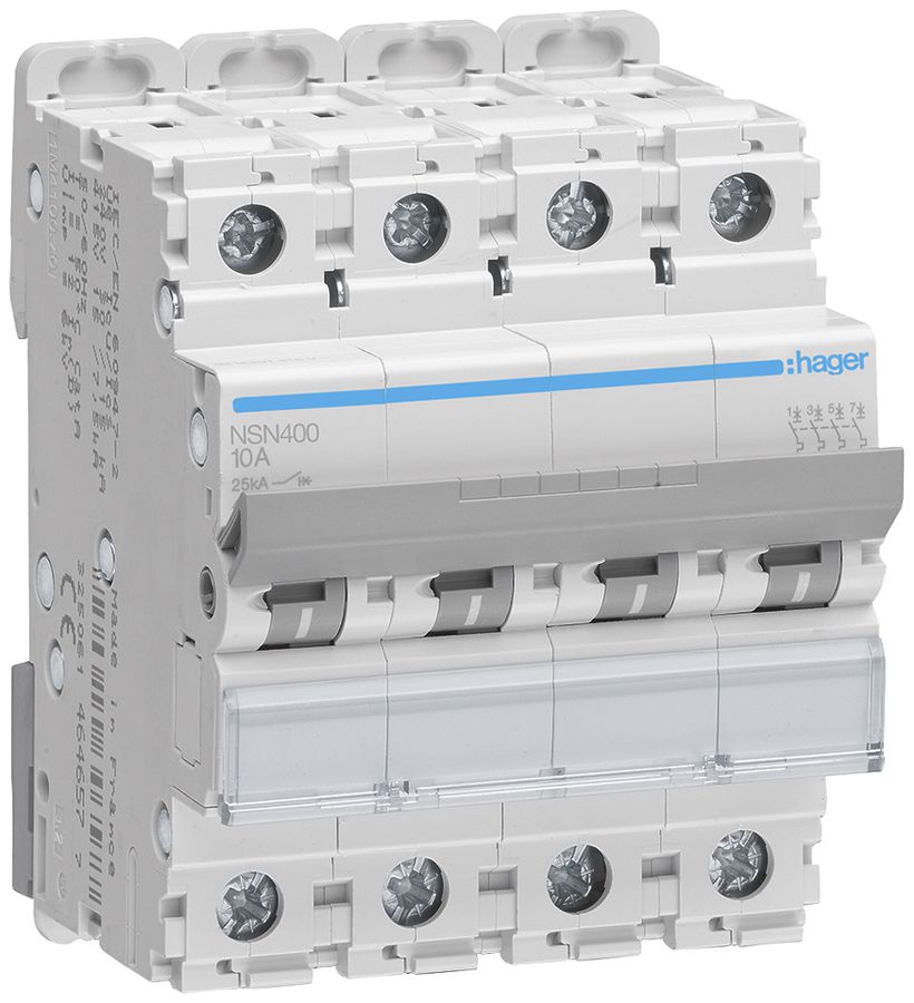 Leitungsschutzschalter Hager MCB 4P 415V Typ D 0.5A Icu 25kA 4TE