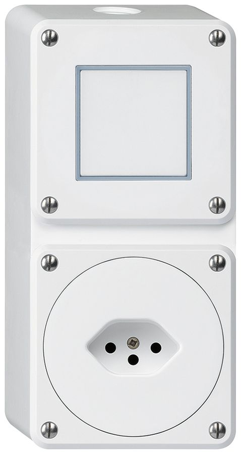 AP-Kombination Hager robusto I-I vertikal 3/1L+Typ 13, ohne Abdeckung, weiss