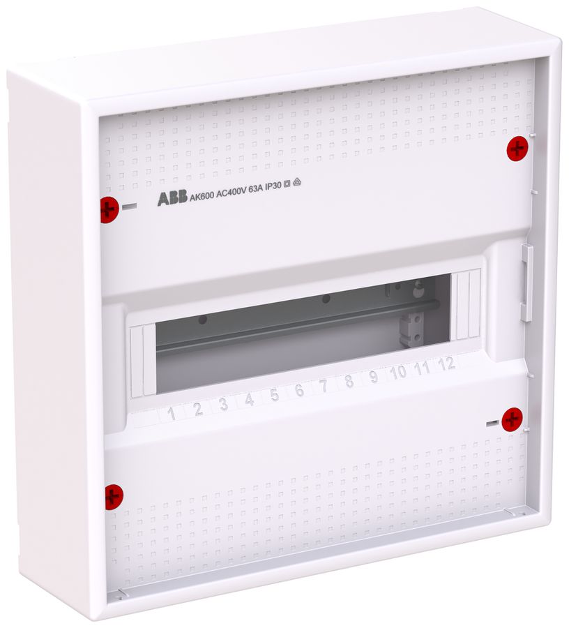 Distributeur AP ABB AK612N2, 1 rangée, 12UM, 328×339×99mm, blanc