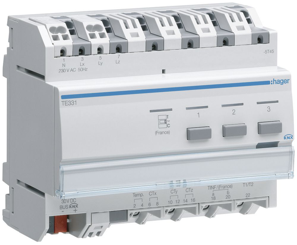 Compteur d'énergie KNX AMD Hager TE331 230VAC 30VDC 6UM