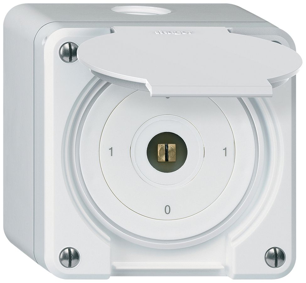 Interrupteur à clé carrée AP avec clapet robusto IP55 S0/3P blanc