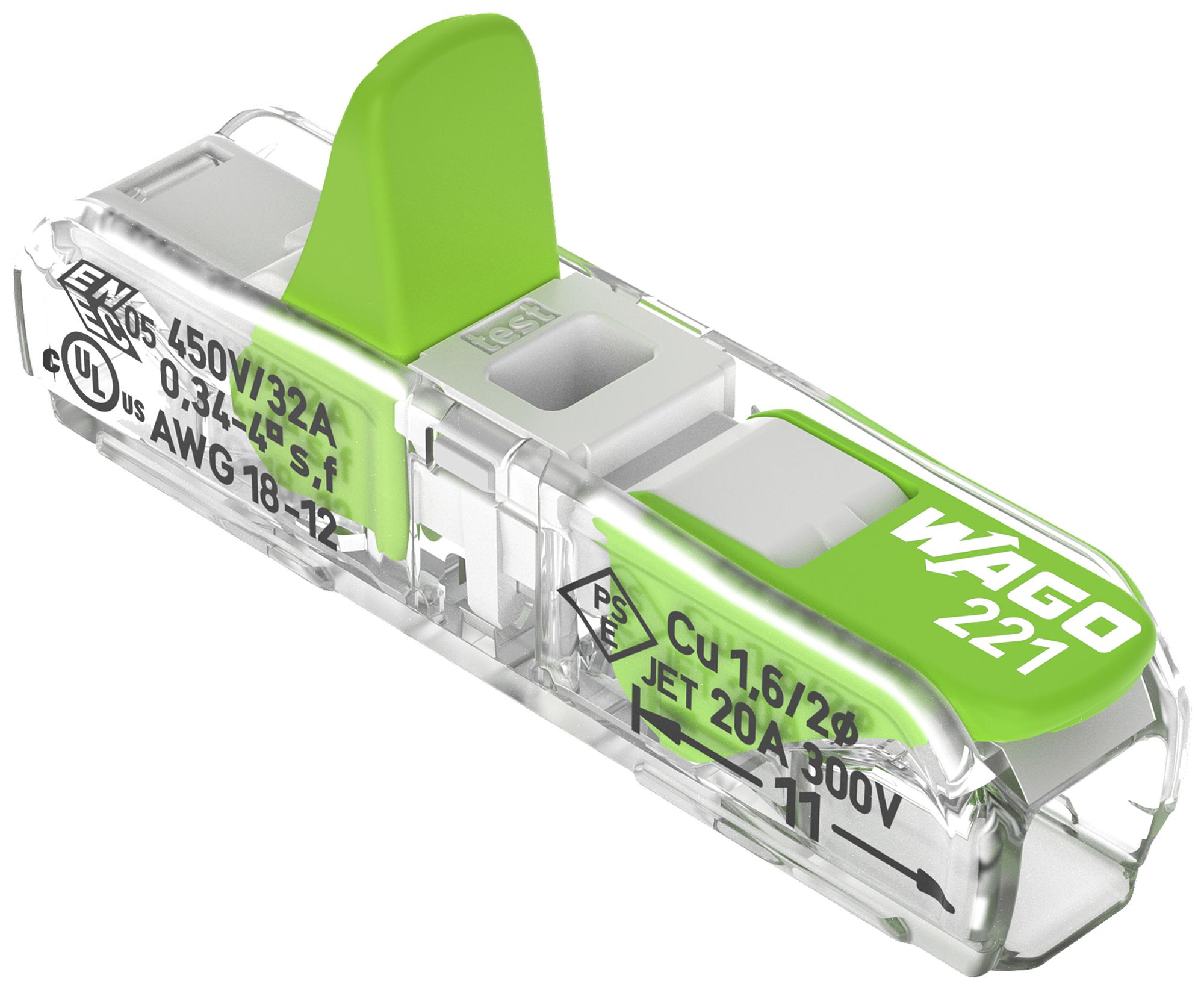 Borne de connexion WAGO Green Range 2L 0.34…4mm² avec levier vt transparent