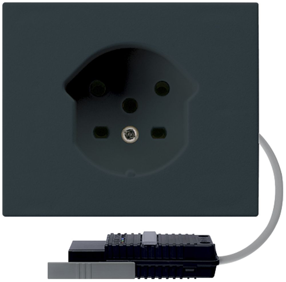 FLF-Steckdose HA Typ 15 mit Steckklemmen mit Rundkabel-Adapter schwarz