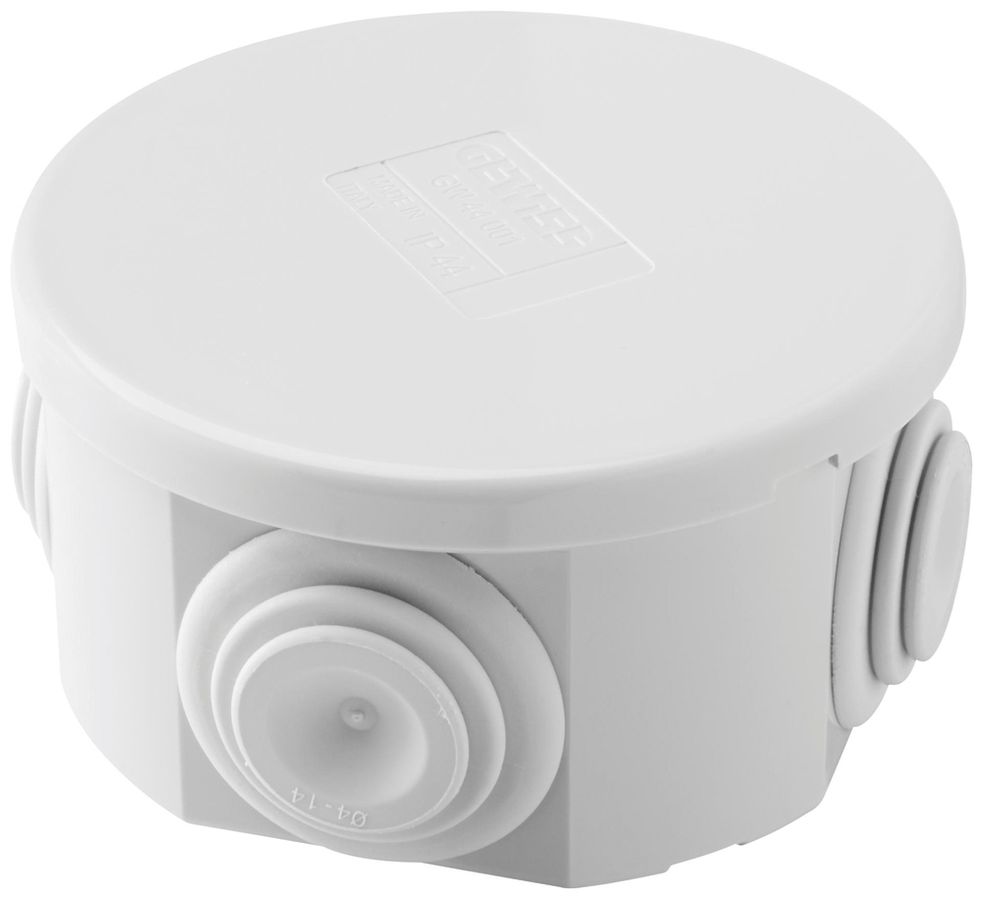 AP-Abzweigdose GEWISS Ø74×41 Steckdeckel IP44 hf grau