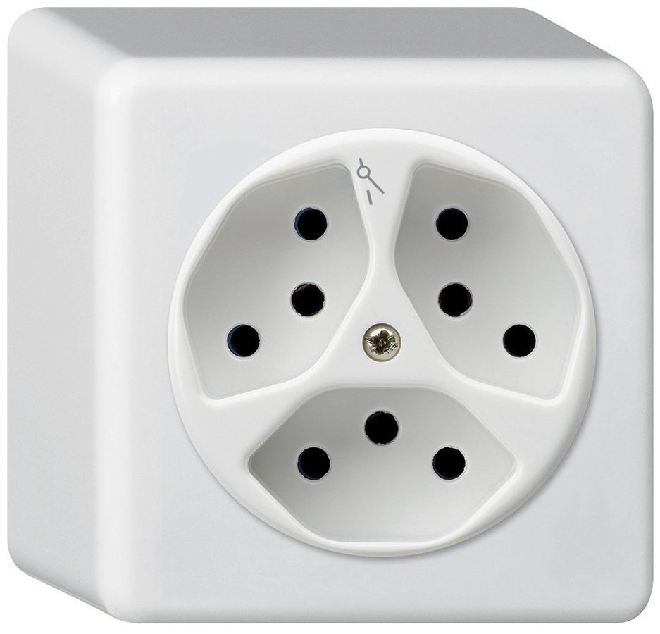Prise AP basico 3×type 13/1 blanc h=54mm