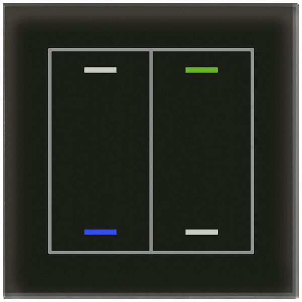 Poussoir KNX RGBW ENC MDT GTL-2T0S.02S 2t/4a temp verre noir "neutre"