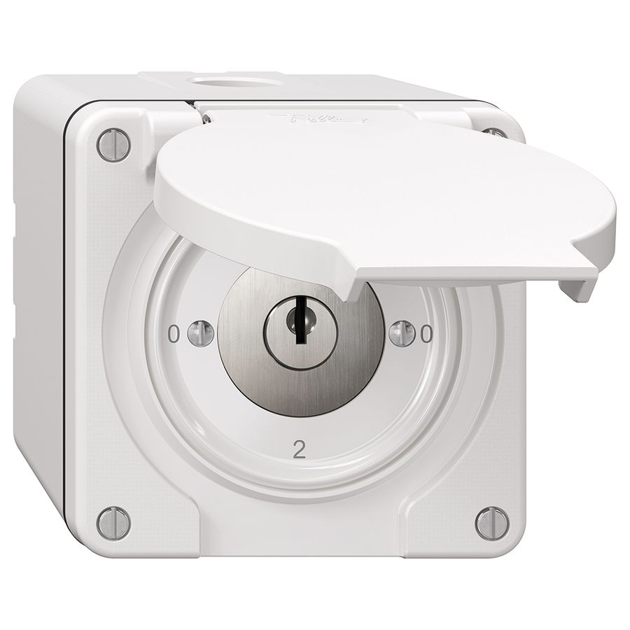 NAP-Drehschalter NEVO, 2/1 L, mit Schloss&2 Schlüsseln, KS, 0-1-0-2, weiss