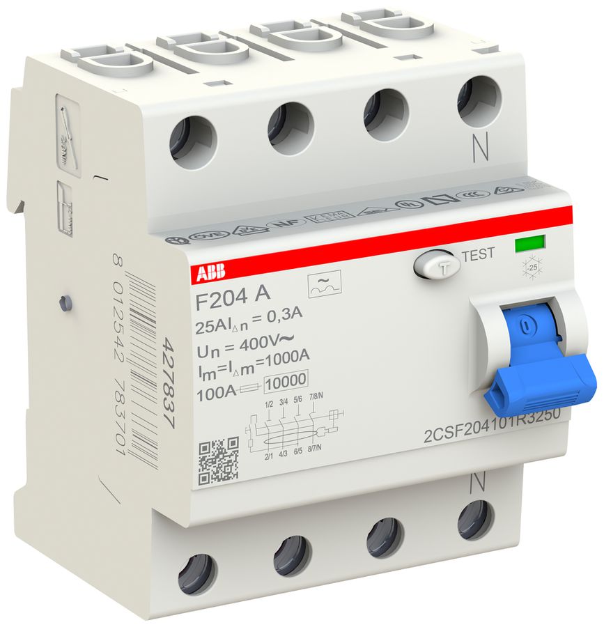 Interruttore differenziale ABB 300mA 25A 3P+N F204A-25/0.3