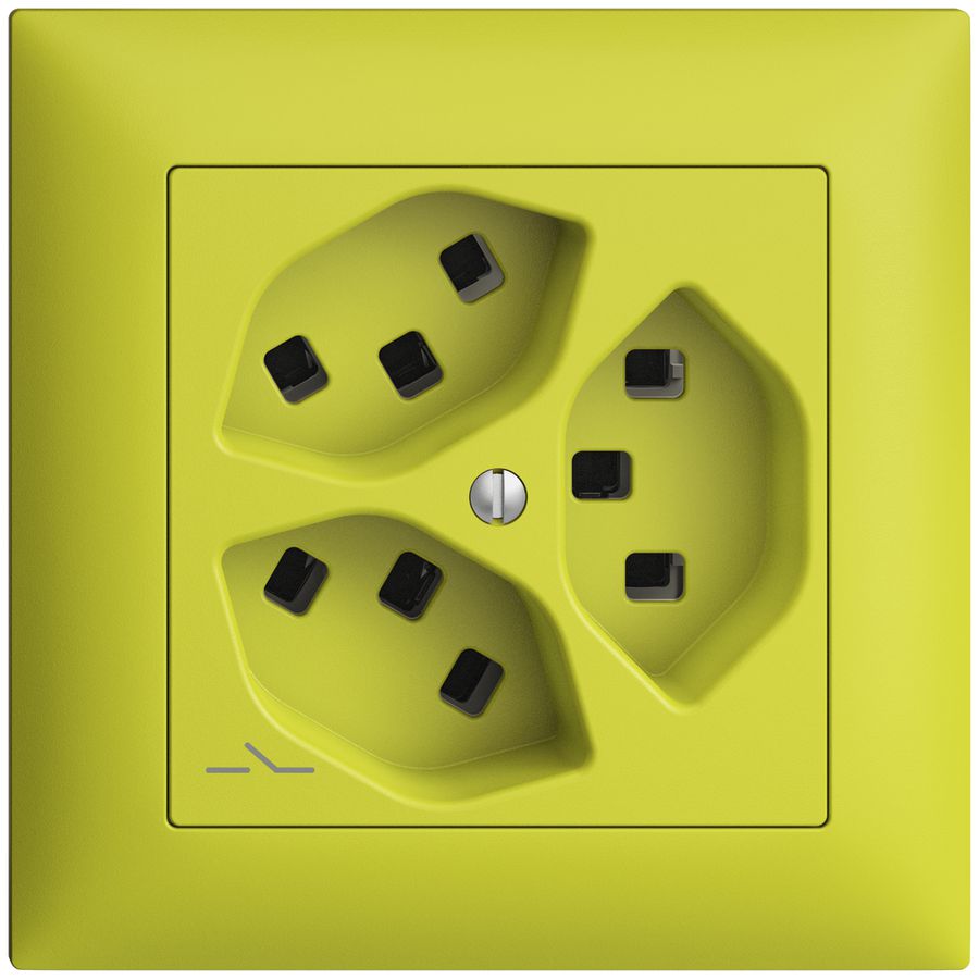 UP-Steckdose 3×T23 Feller EDIZIOdue FMI, 1×getrennt, Steckklemmen, lemon