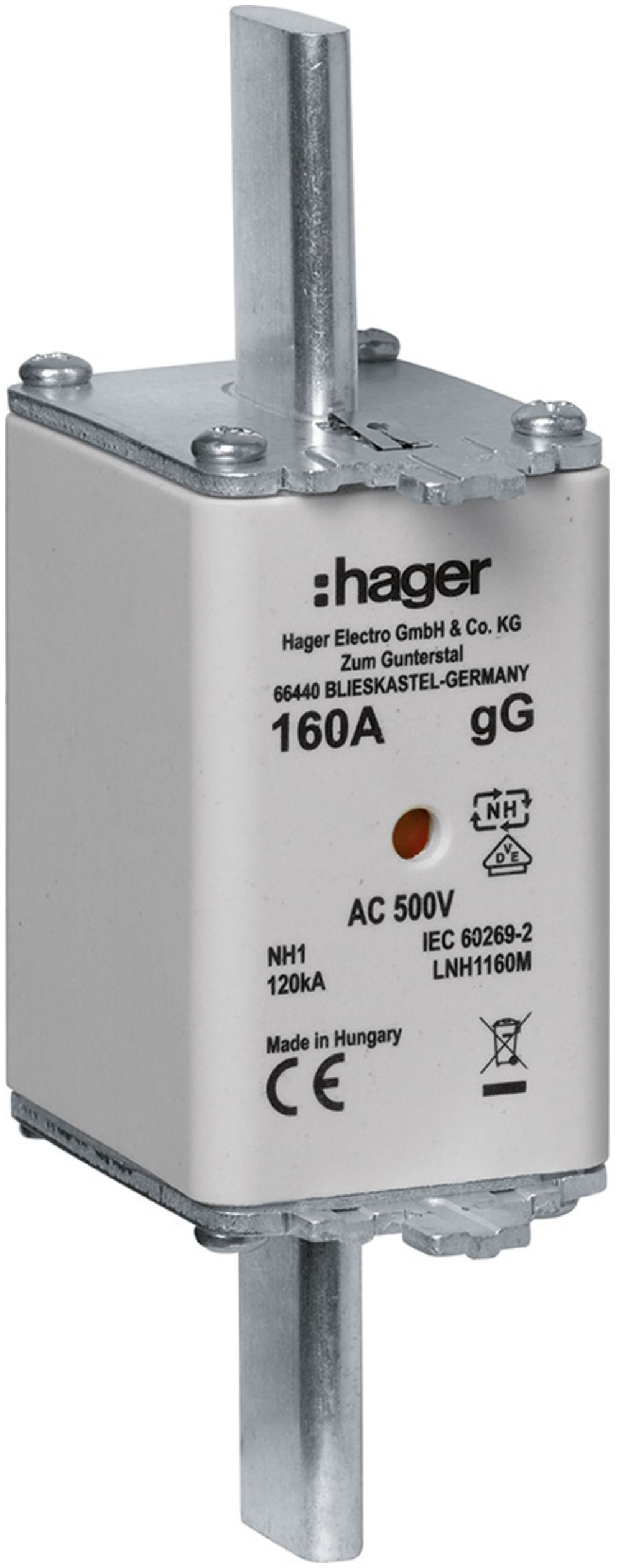 Fusible HPC Hager DIN1c 500VAC 160A gG/gL avertisseur double antirouille