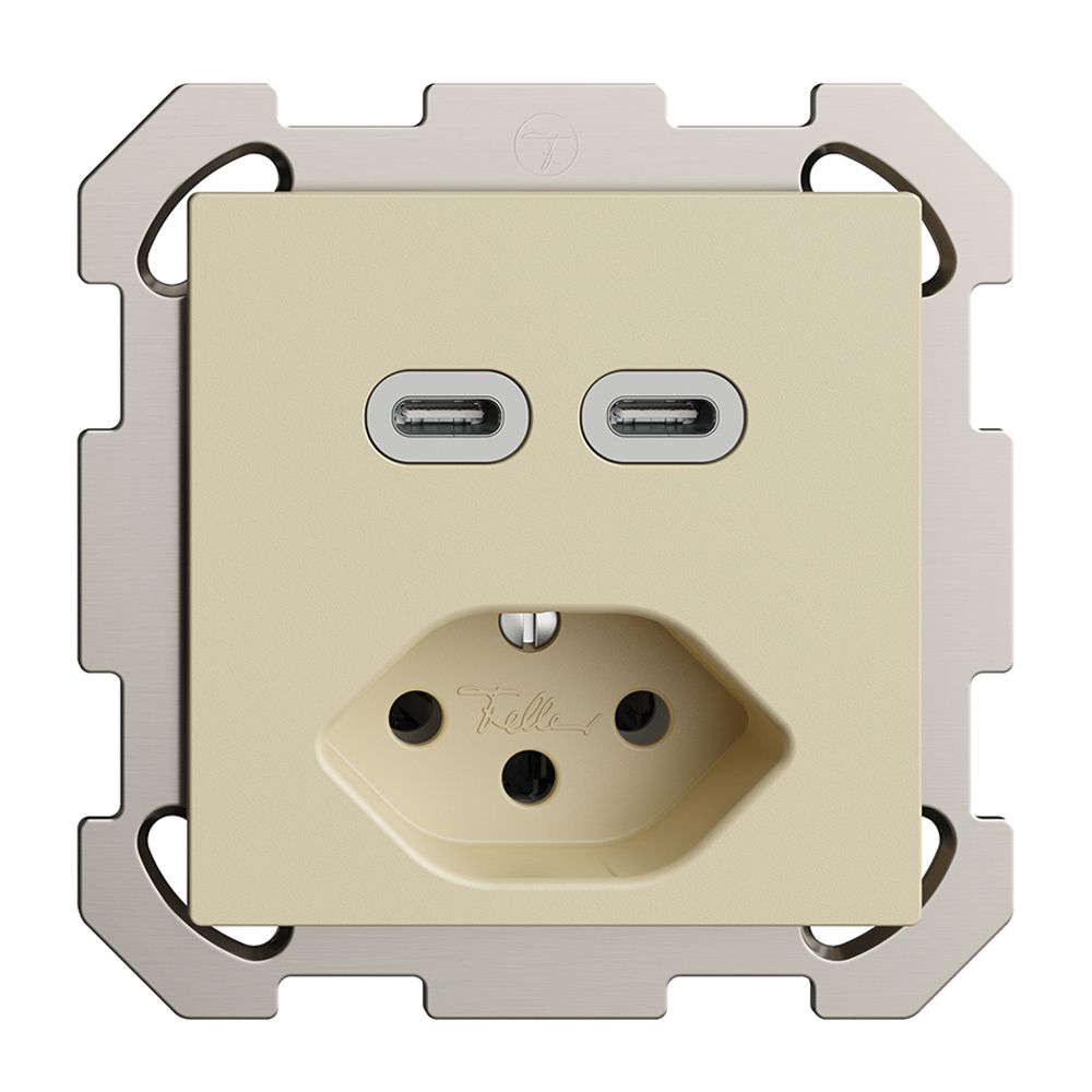 Prise ENC USB 2×type C + type 13 Feller EDIZIOdue FM 230V 3000mA vanille