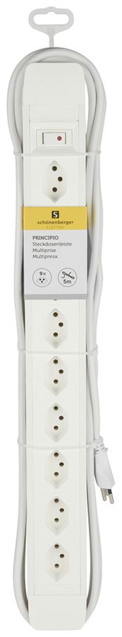 Presa multipla PRINCIPIO 9×tipo 13 orizzontale cavo 5m interruttore bianco